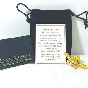 Vtg Brooch Pin JOAN RIVERS Sunflower Bee Crystal Yellow Green Classic Collection